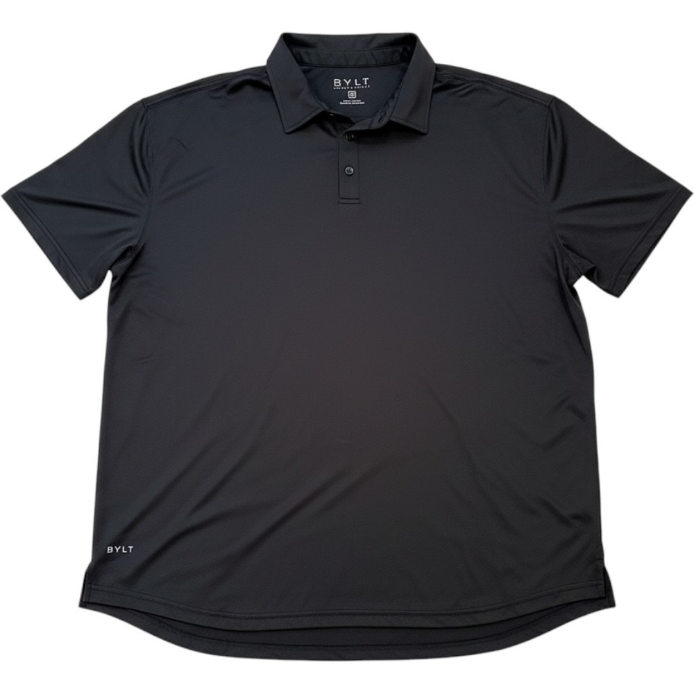 BYLT Polo Shirt Mens XXL Black Short Sleeve Performance Stretch Curved Hem